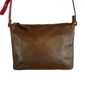 Marta Ponti Genuine Leather Crossbody Brown Tri-Color Accordion Purse Handbag